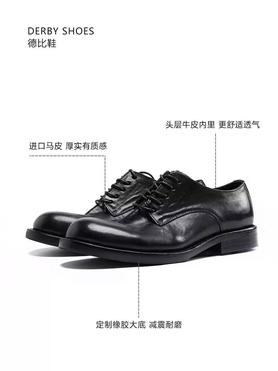 Men's Genuine Leather Derby Shoes, Handmade, Round Toe