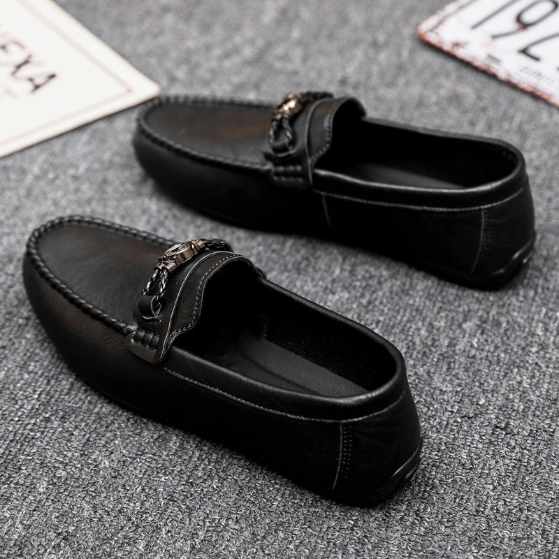 Men's Love Doudou Shoes Men's Work Casual Leather Shoes Black Business Fashion One Pedal Work Trend Shoes Driving