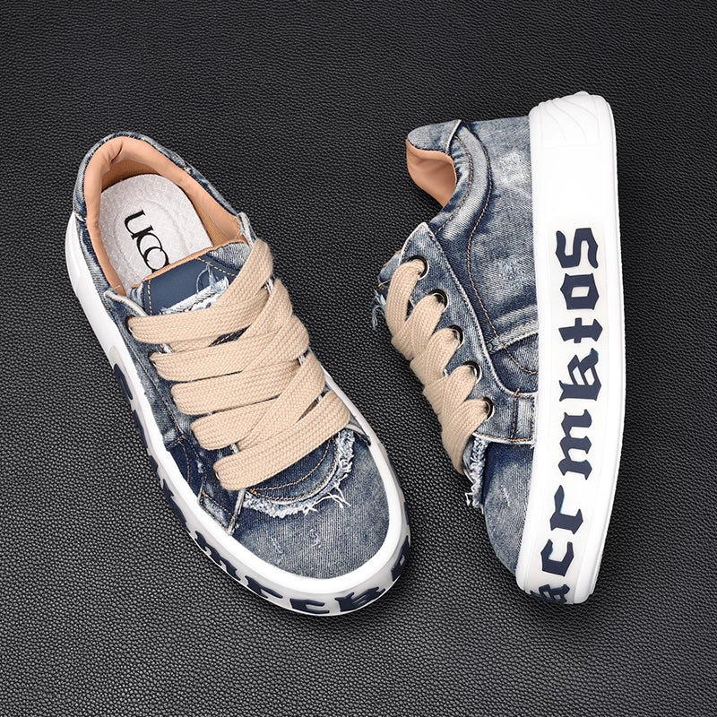 Men's Canvas Shoes, Height Increasing, Thick Sole
