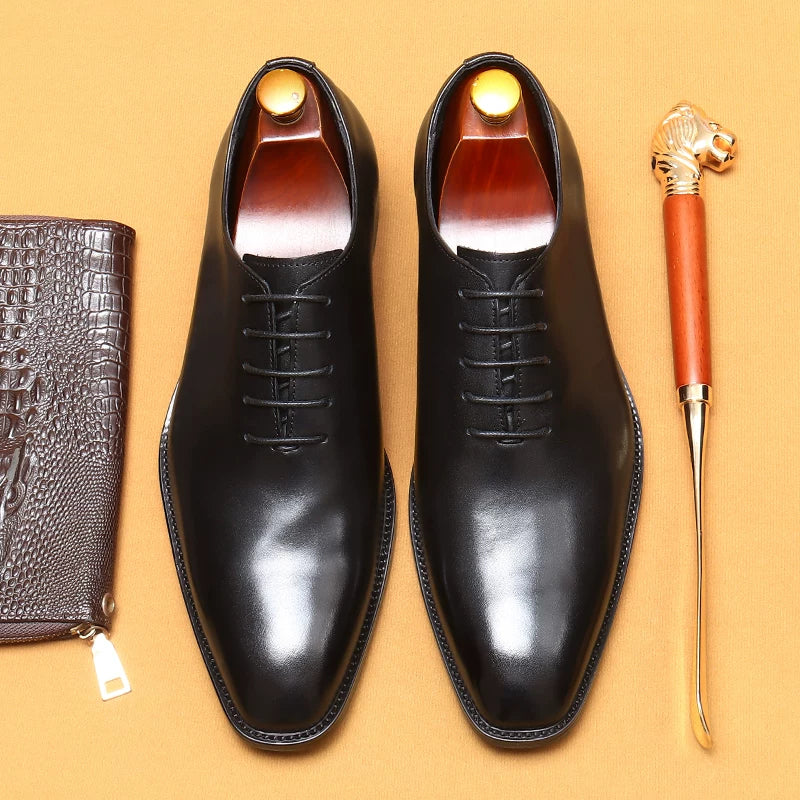 Men's Genuine Leather Oxford Shoes, Square Toe, British Style