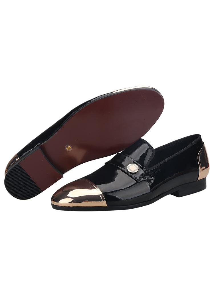 New Patent Leather Men's Slip-on Loafers Metal Buckle Wedding Banquet Party Slip-On Formal Penny Shoes for Men