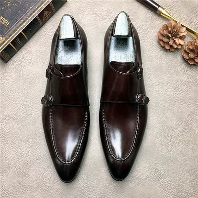 Men's Genuine Leather Wedding Shoes, Pointed Toe, Slip-On