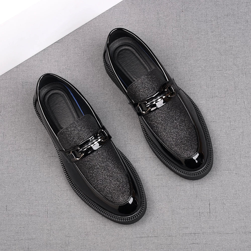Men's Silver Loafers, Height Increasing, Pointed Toe