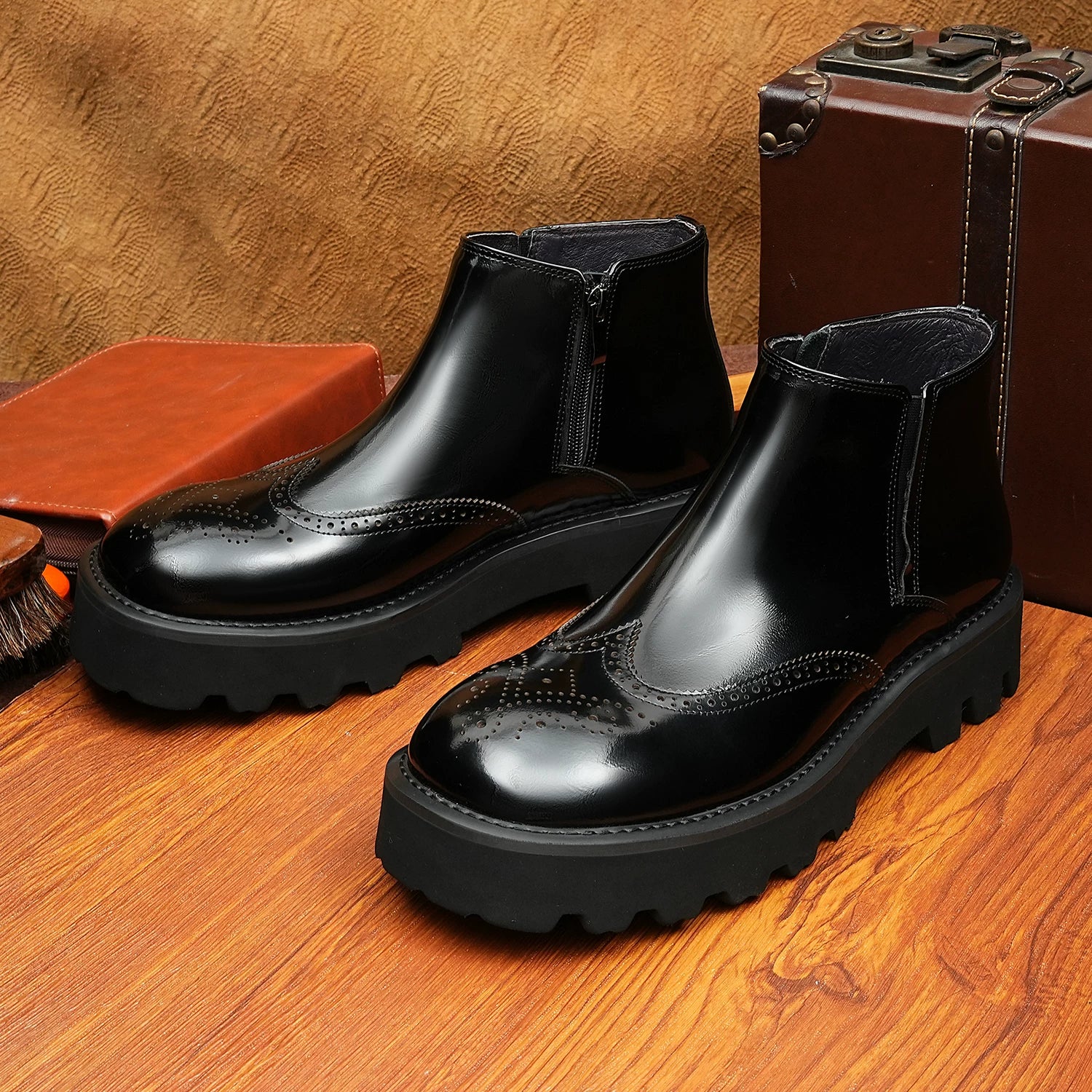 Men's Genuine Leather Martin Boots, Height Increasing, Thick Sole