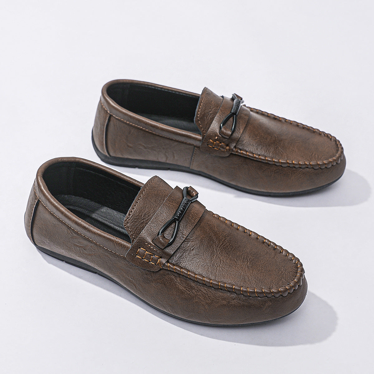 Soft-soled business men's shoes single shoes men's one-pedal Doudou loafers round head flat bottom spring trend low-top 2024