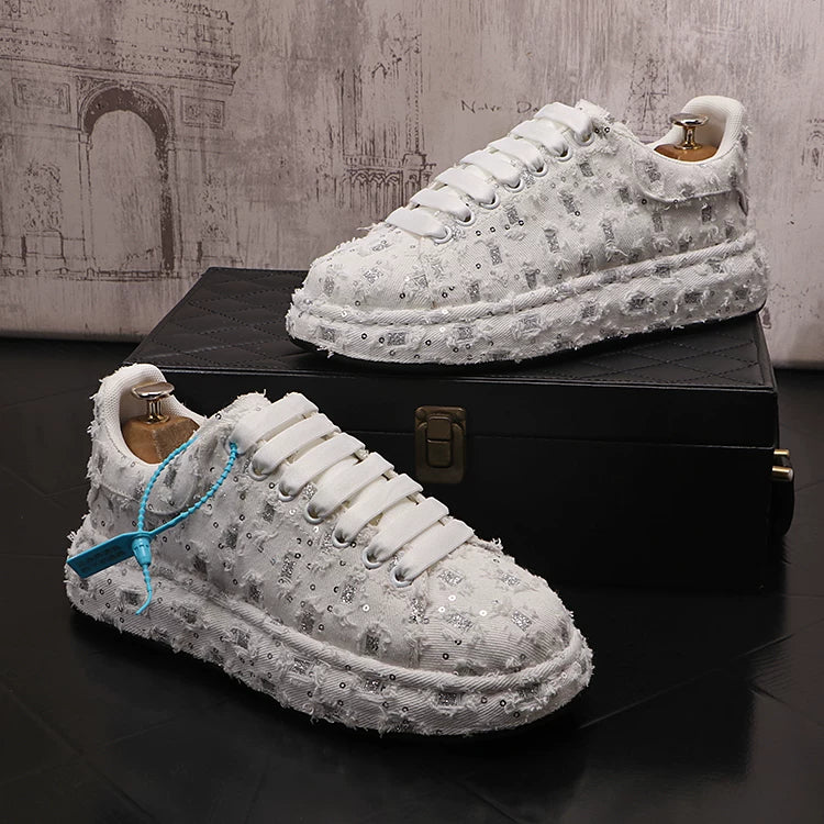 Men's Breathable Canvas Korean-Style Round-Toe Skate Sneakers Athletic Casual