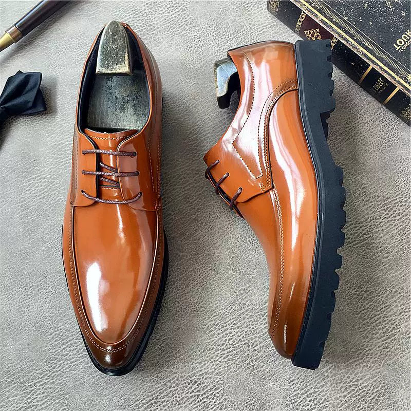 Men's Genuine Leather Derby Shoes, Height Increasing, Thick Sole