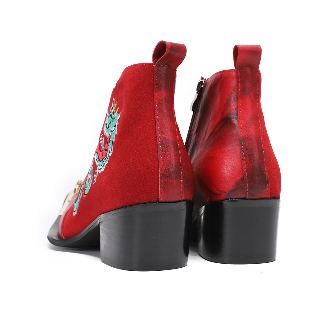 2024 new Martin boots men's tall embroidered boots riding boots Hanfu boots denim inner height increase medium tube autumn