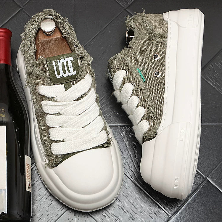 Men's Platform Breathable Canvas Korean-Style Skate Sneakers Casual 2026 Spring New