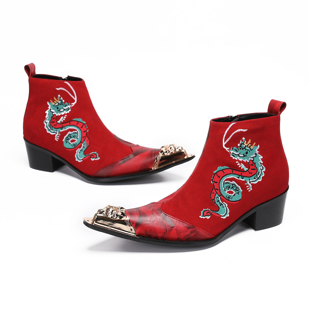 2024 new Martin boots men's tall embroidered boots riding boots Hanfu boots denim inner height increase medium tube autumn