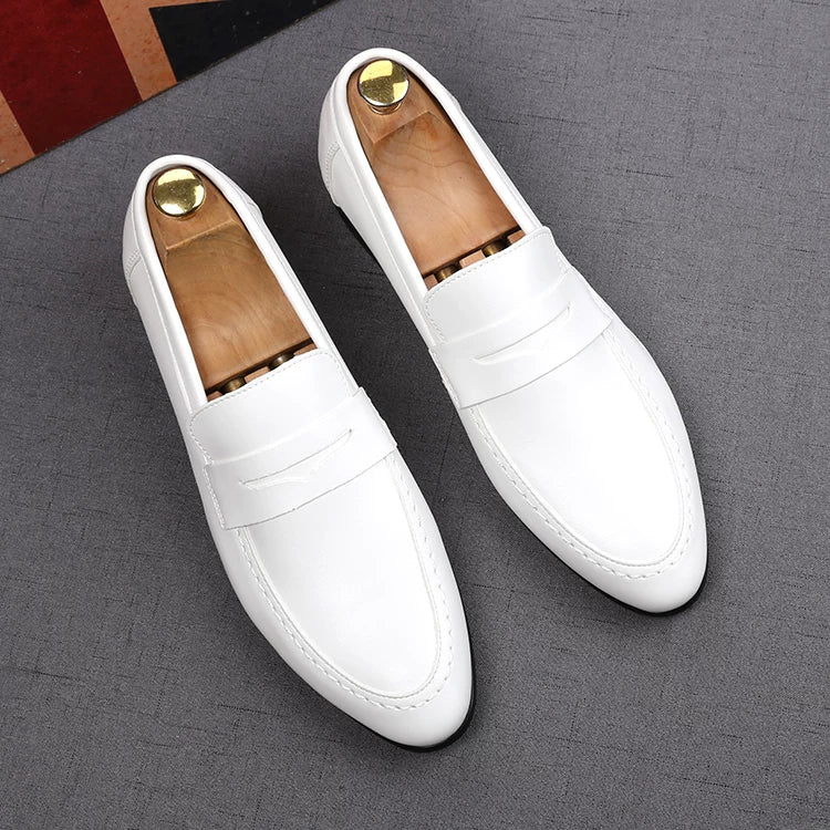 Men's White Loafers, Height Increasing, Pointed Toe