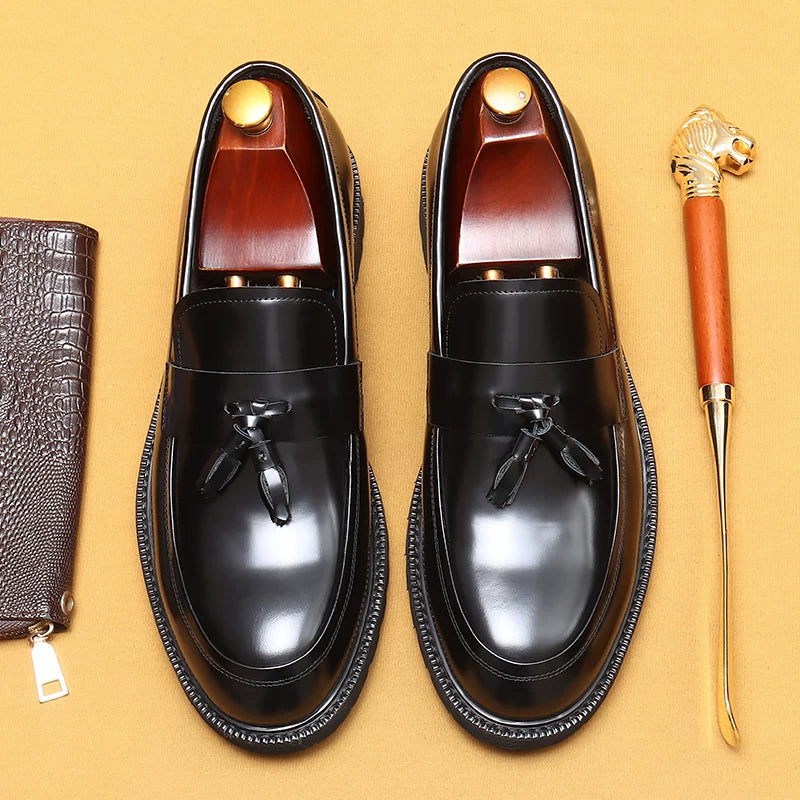 Men's Genuine Leather Loafers, Thick Sole, Patent Leather
