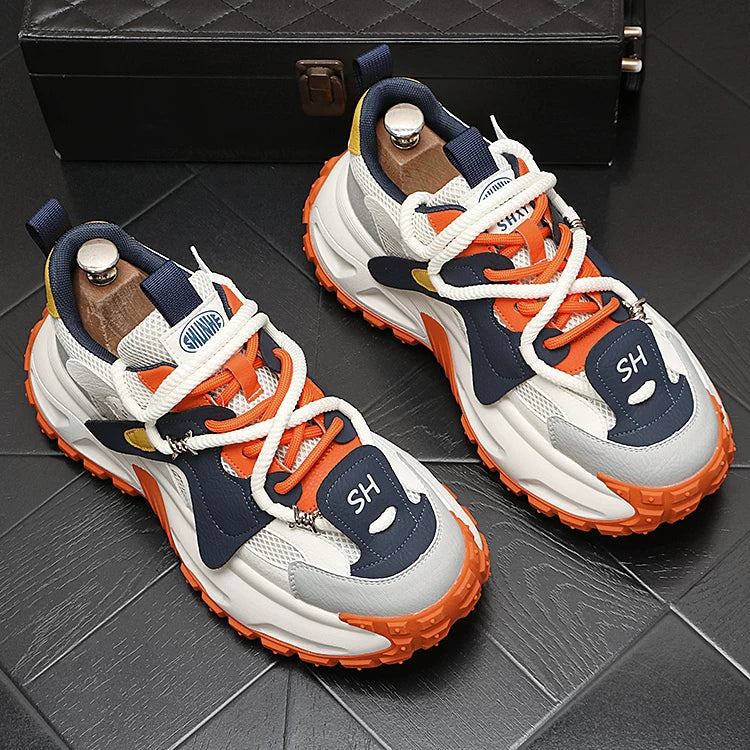 Men's 2026 Spring New Platform Mesh Color-Block Athletic Dad Shoes