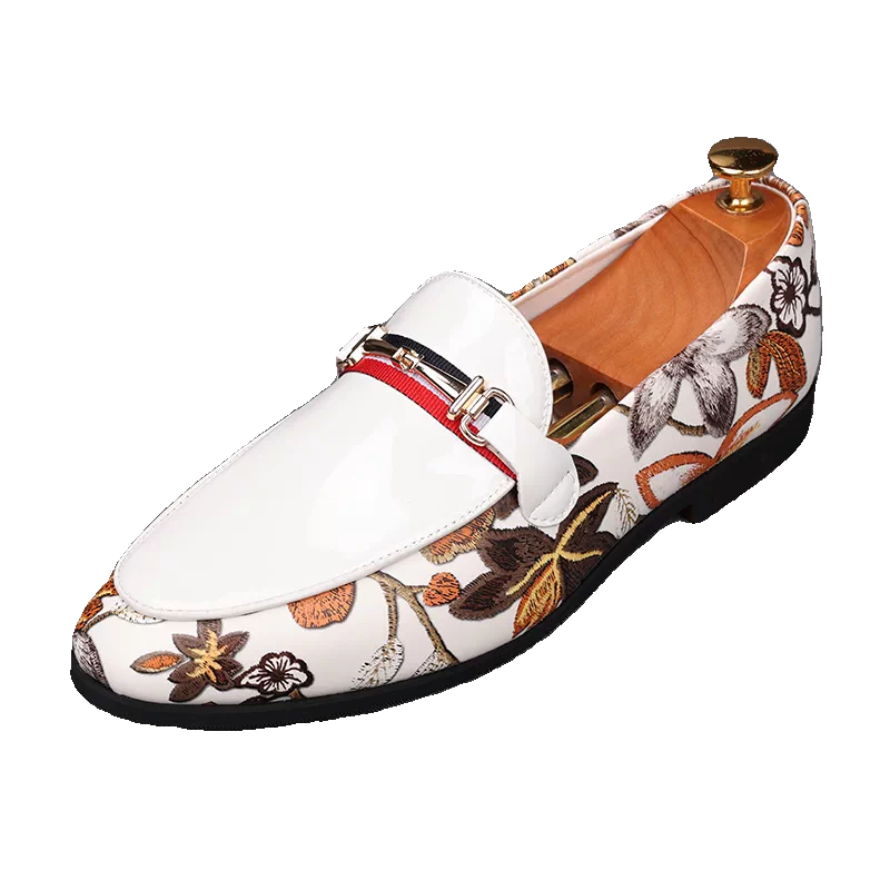 Men's White Patent Leather Loafers, Pointed Toe, Slip-On