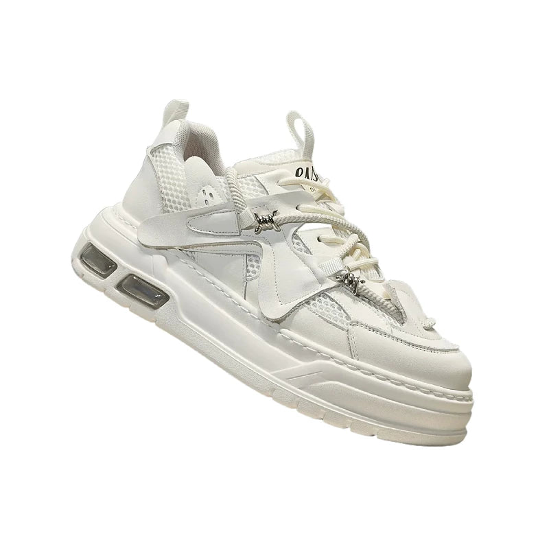 Men's Height-Increasing Platform Breathable Mesh Genuine Leather Chunky Dad Sneakers