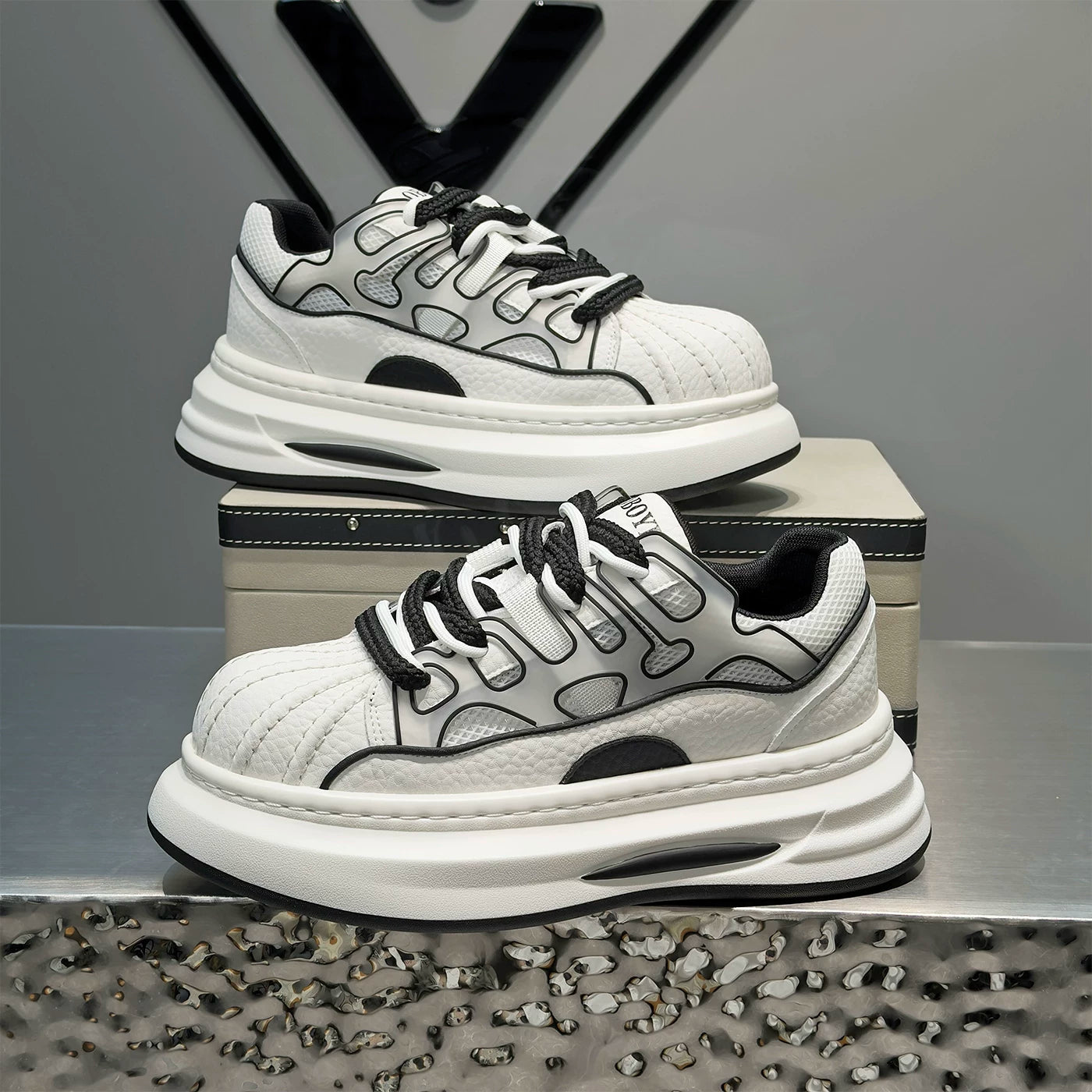 Men's Height-Increasing Platform Breathable Low-Top Shell-Toe Puffy Sneakers Summer