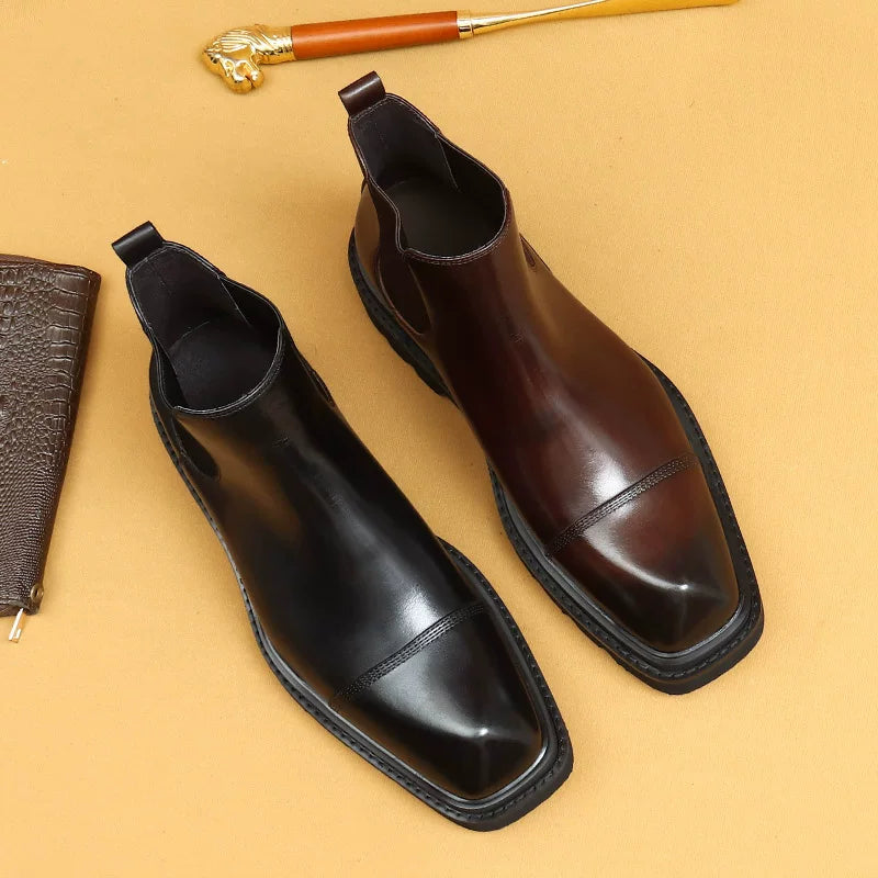 Men's Genuine Leather Martin Boots, Height Increasing, Thick Sole
