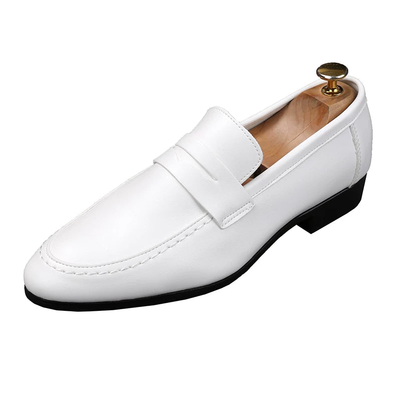 Men's White Loafers, Height Increasing, Pointed Toe