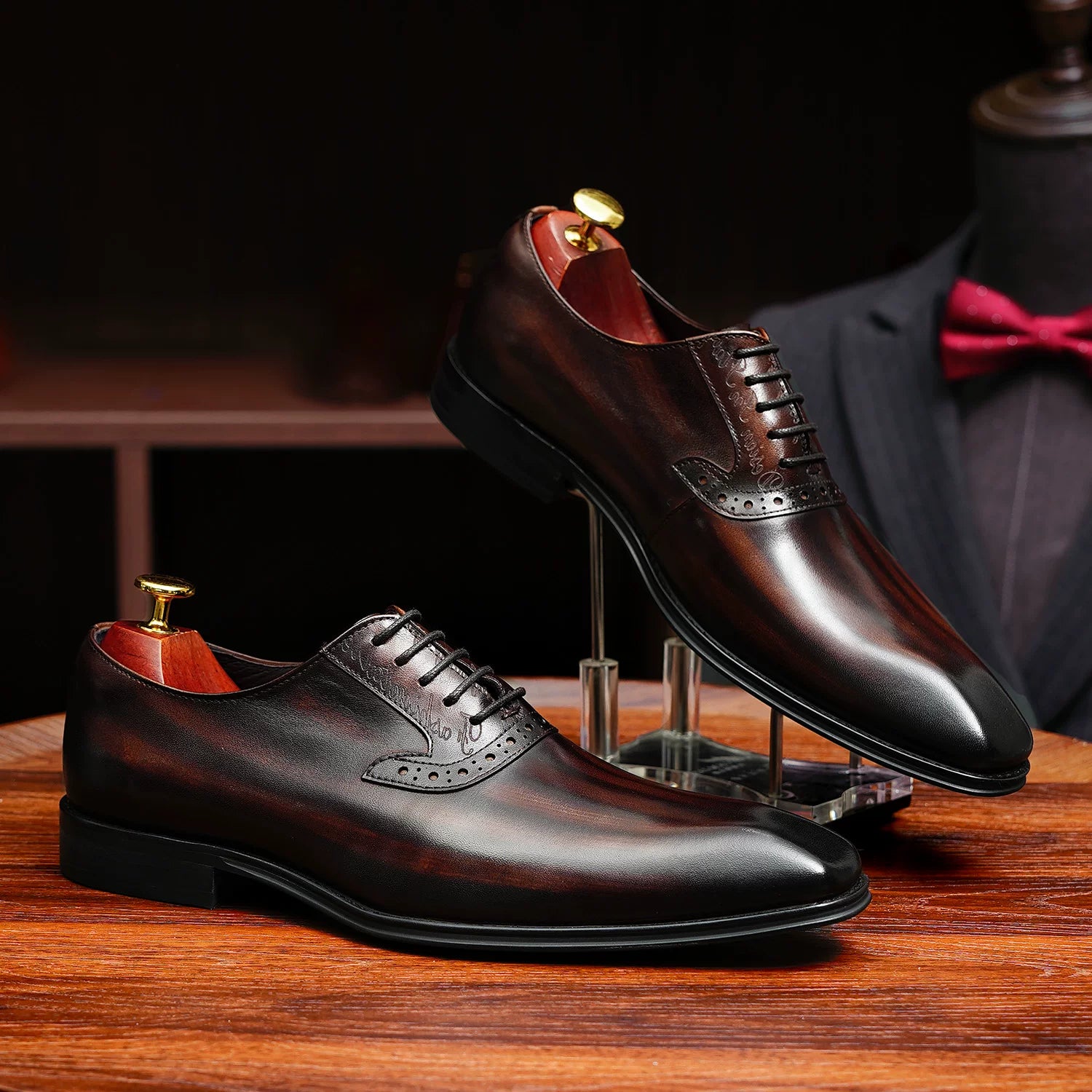 Men's Genuine Leather Oxford Shoes, Pointed Toe, Business