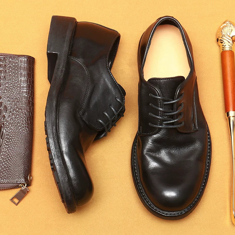 Men's Genuine Leather Derby Shoes, Handmade, British Style