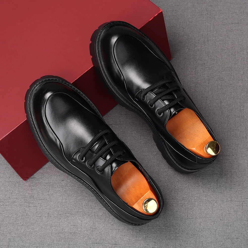 Men's Patent Leather Derby Shoes, Height Increasing, Thick Sole