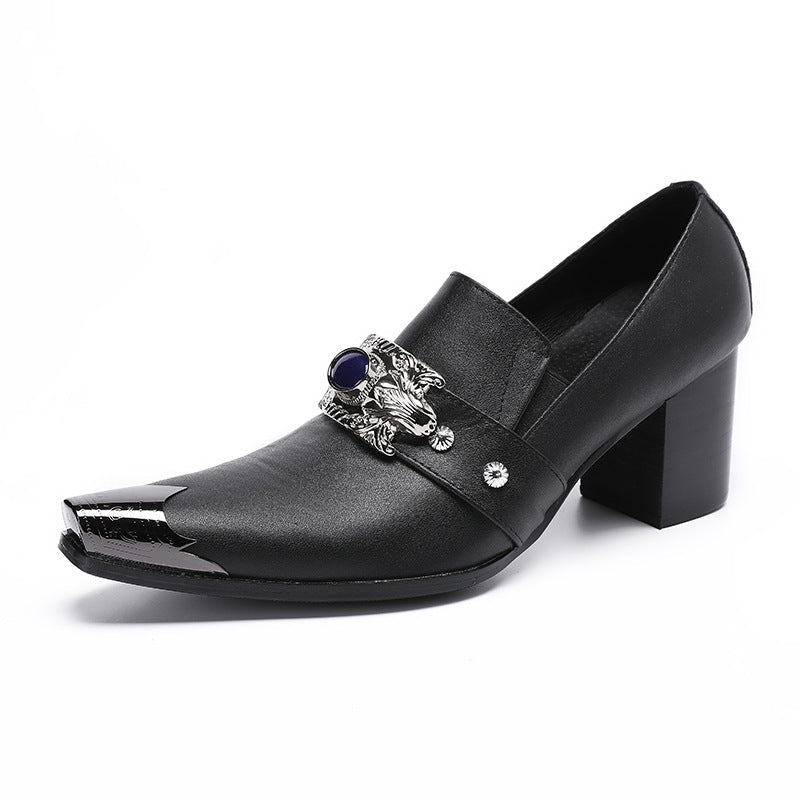 Men's leather shoes autumn and winter business formal groomsmen black casual inner heightening wedding Korean brand British groom men's shoes