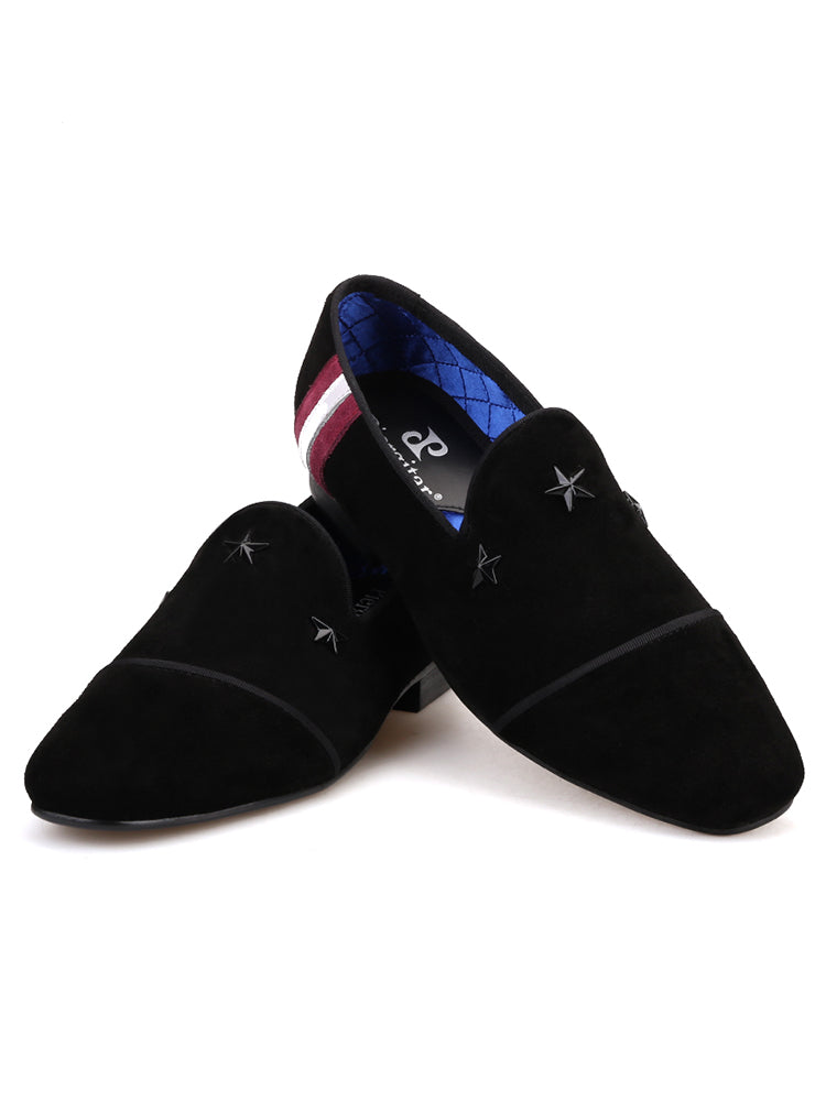 European and American star trend frosted cowhide men's loafers handmade metal five-pointed star slip-on smoking shoes