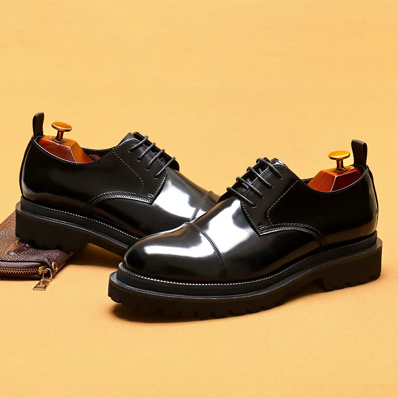 Men's Genuine Leather Leather Shoes, Height Increasing, Thick Sole