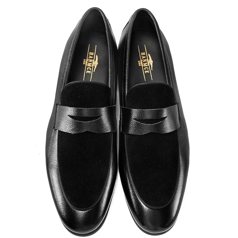 Men's Black Genuine Leather Loafers, Breathable, Slip-On