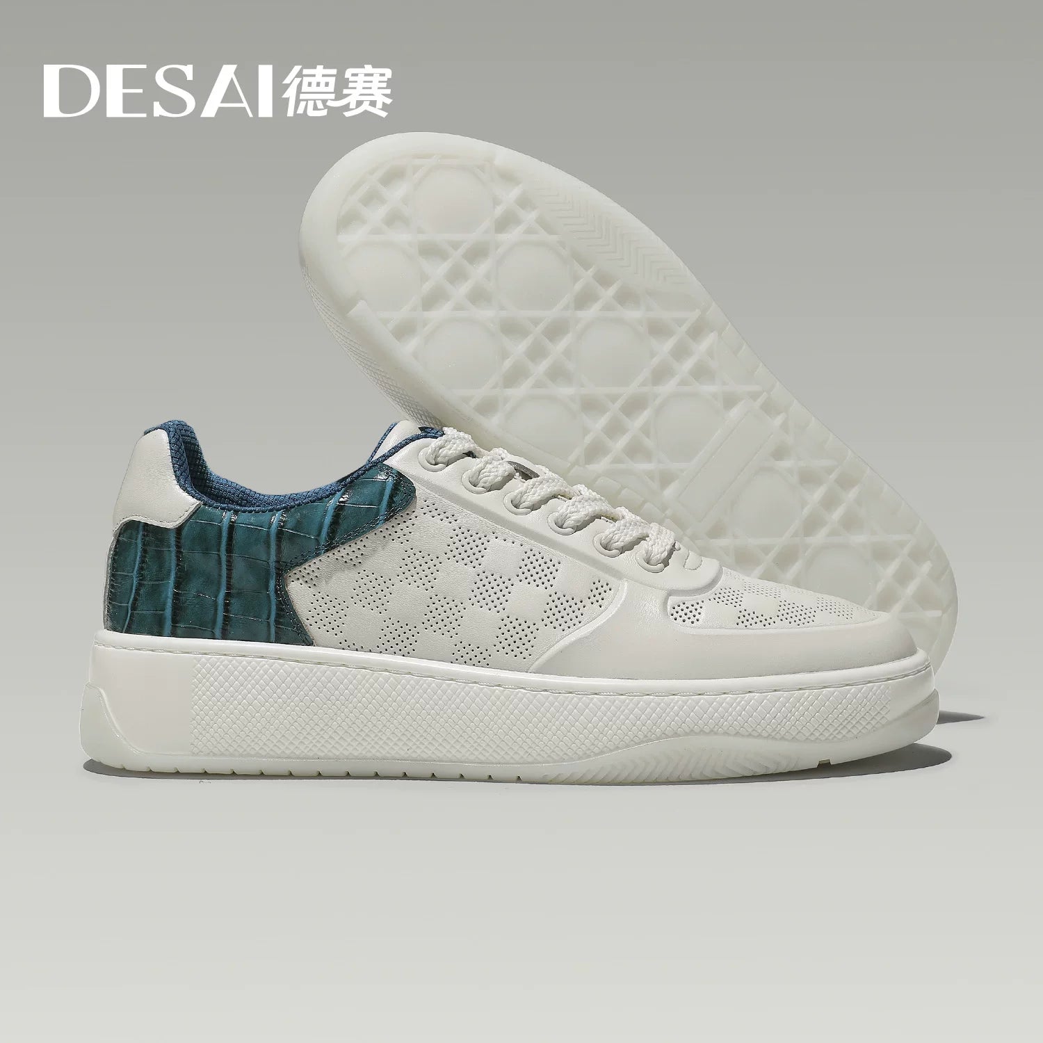 Men's Genuine Leather Skate Shoes, Height Increasing, Thick Sole