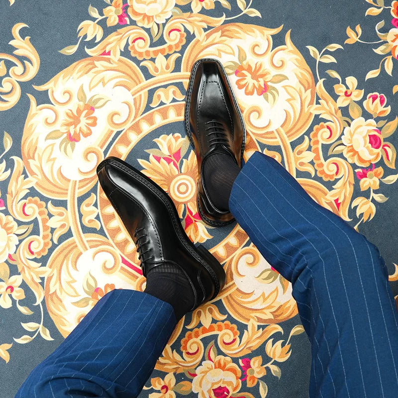 Men's Genuine Leather Leather Shoes, Square Toe, British Style