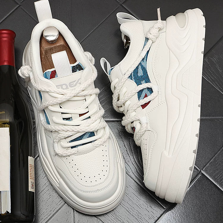 Men's Autumn New Platform Lace-Up Low-Top Color-Block Athletic Skate Shoes