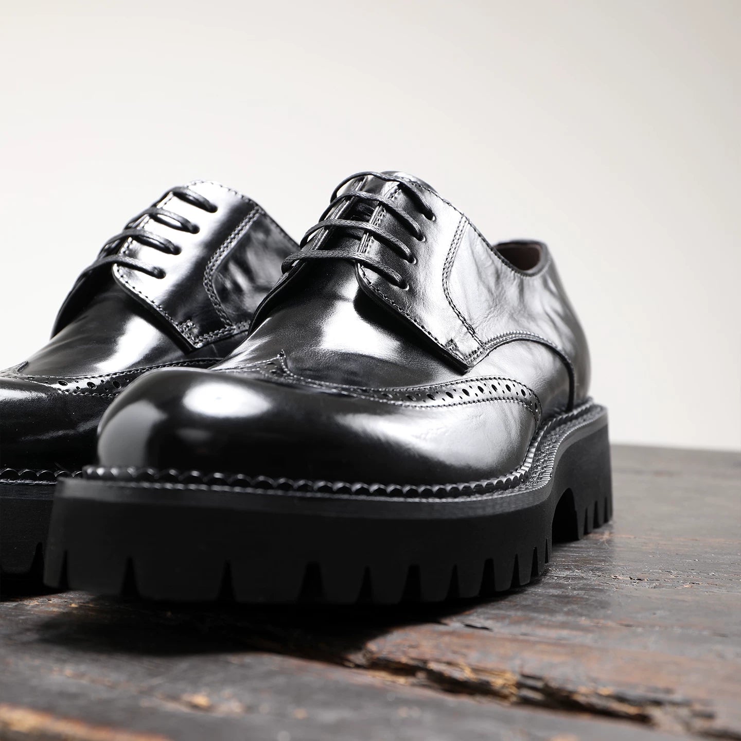Men's Black Genuine Leather Derby Shoes, Height Increasing, Thick Sole