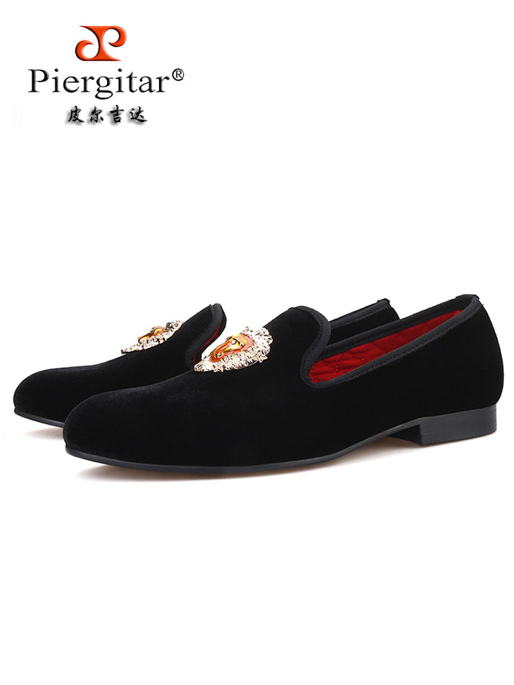 British diamond-encrusted lion head buckle velvet men's slip-on loafers wedding banquet shoes European and American large size men's shoes