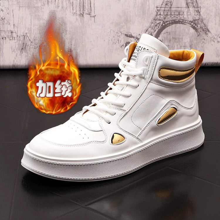 Men's Height-Increasing High-Top White Ankle Boots Casual New