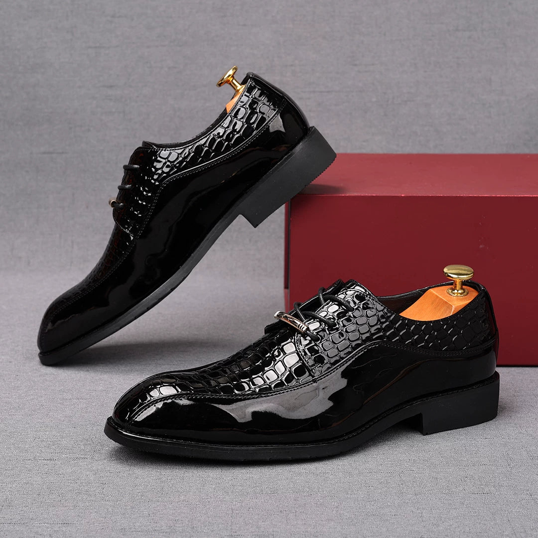 Men's Patent Leather Derby Shoes, Height Increasing, Pointed Toe
