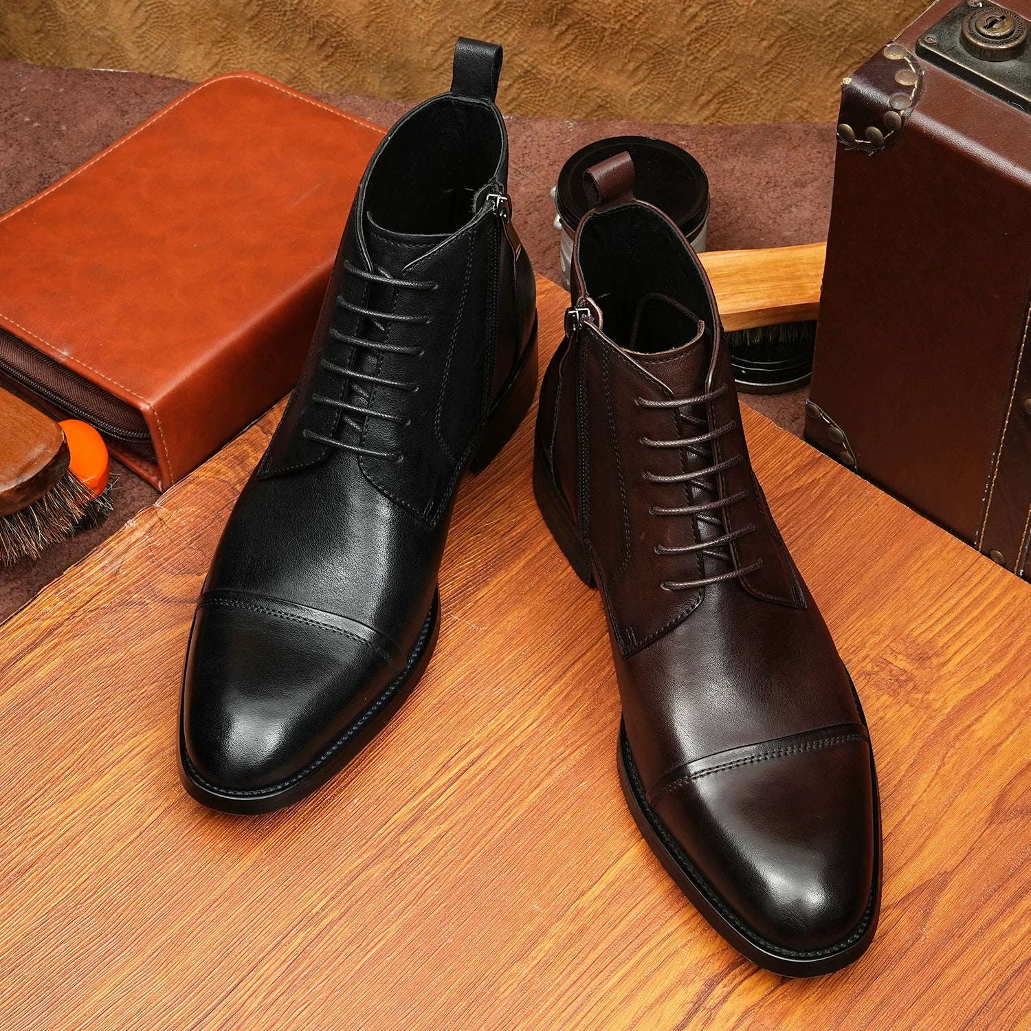Men's Genuine Leather Martin Boots, Pointed Toe, British Style