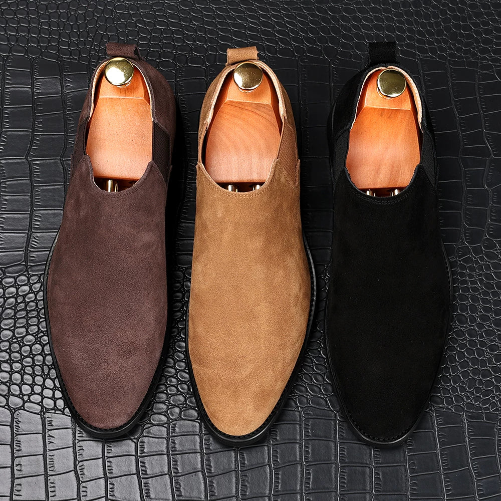 Men's Genuine Leather Chelsea Boots, Height Increasing, Slip-On