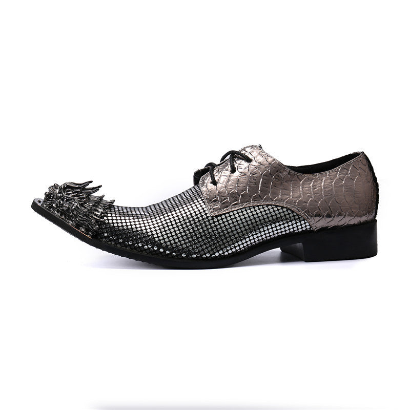 Leather shoes men's formal business high-end sense British casual inner heightening men's summer silver suit wedding groom's shoes