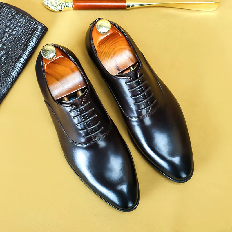 Men's Genuine Leather Oxford Shoes, Pointed Toe, British Style