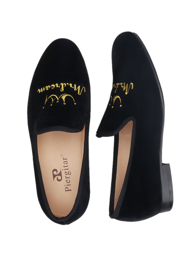 New small crown embroidery men's velvet loafers European and American British trend low-top shoes party banquet formal shoes