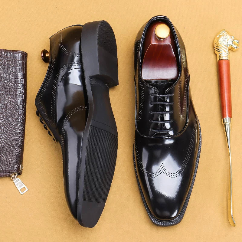 Men's Red Genuine Leather Leather Shoes, Patent Leather, Business