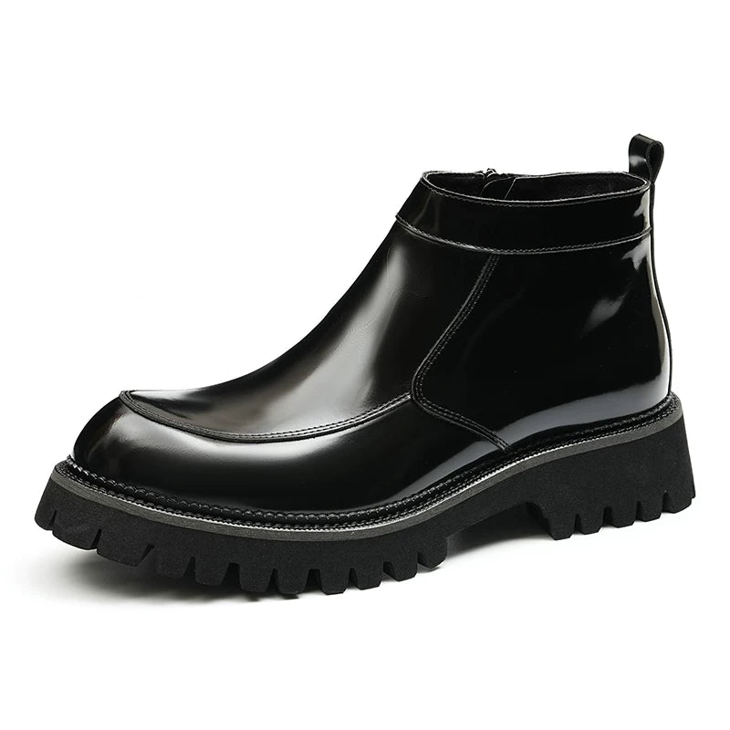 Men's Genuine Leather Martin Boots, Height Increasing, Thick Sole
