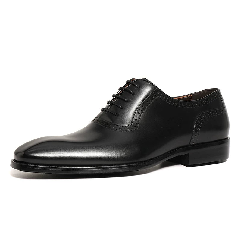 Men's Brown Genuine Leather Oxford Shoes, Handmade, Square Toe