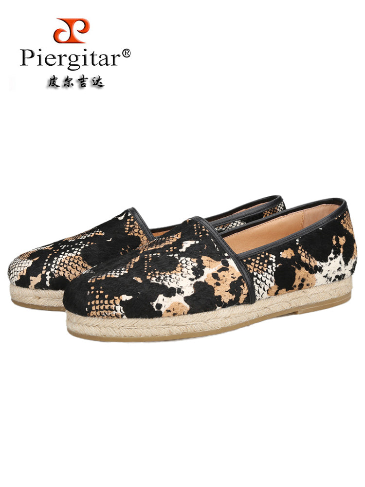 European and American style top layer snake print horse hair round toe men's fisherman's shoes genuine leather breathable lining thick-soled lazy shoes for men