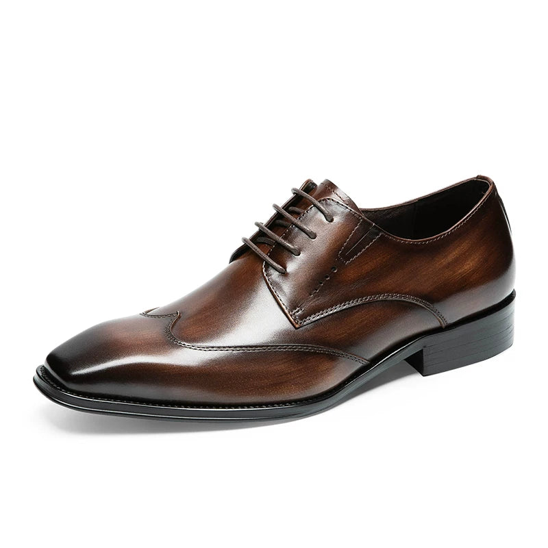 Men's Genuine Leather Derby Shoes, Square Toe, British Style