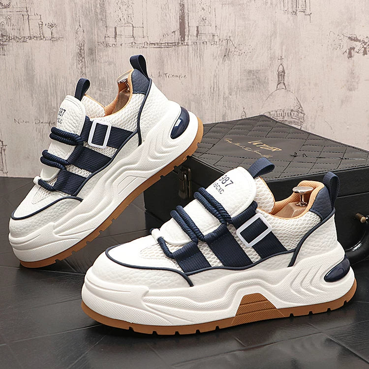 Men's New Height-Increasing Platform Lace-Up Korean Style Color-Block Dad Shoes