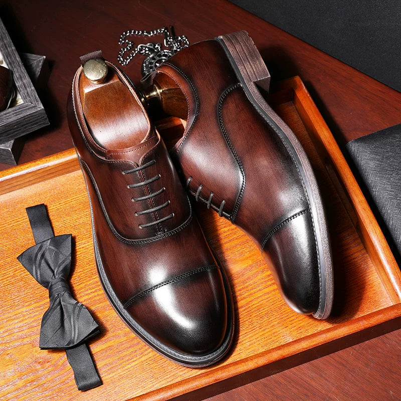 Men's Brown Genuine Leather Oxford Shoes, Handmade, Business