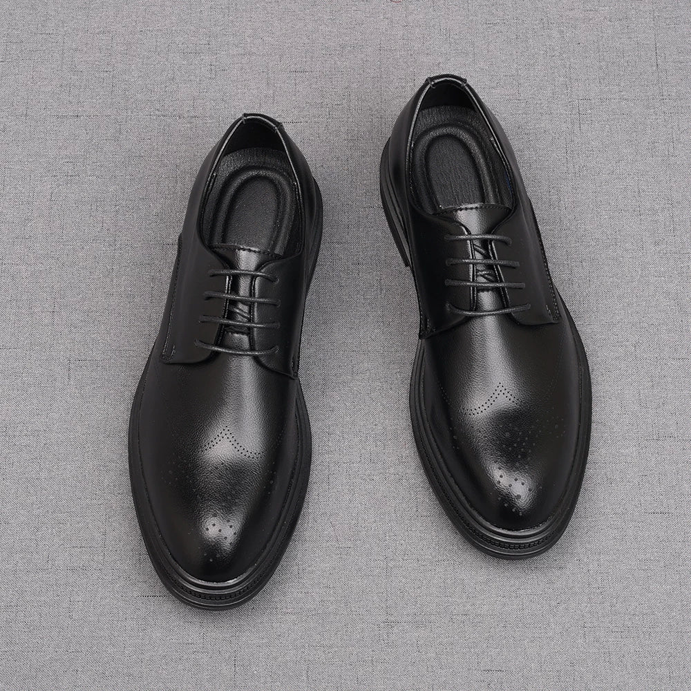 Men's White Derby Shoes, Height Increasing, Pointed Toe
