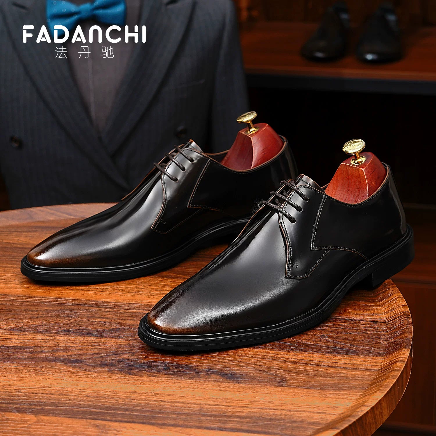 Men's Genuine Leather Derby Shoes, Glossy, Business